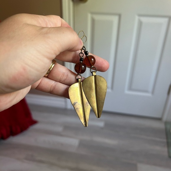 4/$50 brass Gold Leaf boho dangle Earrings 💛 - Picture 5 of 5